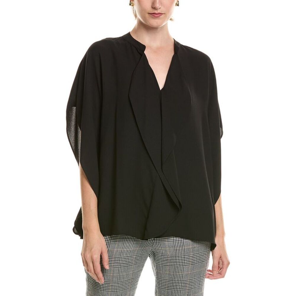 Anne Klein Womens  Flutter Y-Neck Blouse, Black